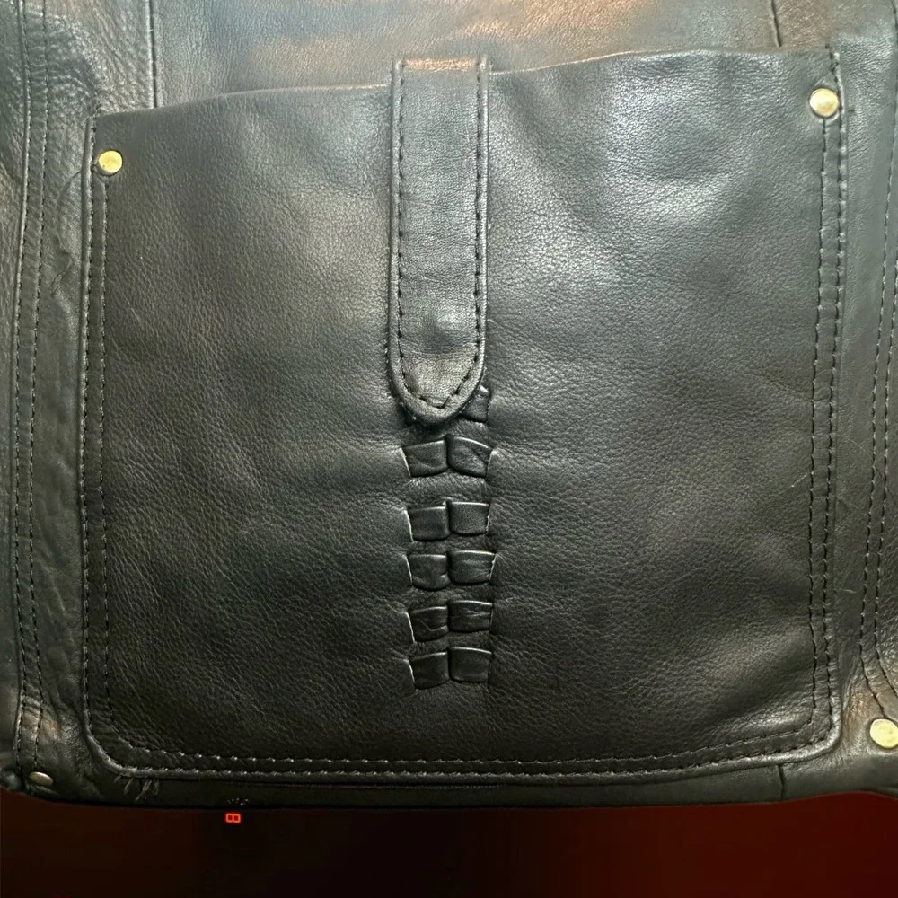 Great American Leather Works Black Leather Crossbody Bag Brass‎ Hardware Woven